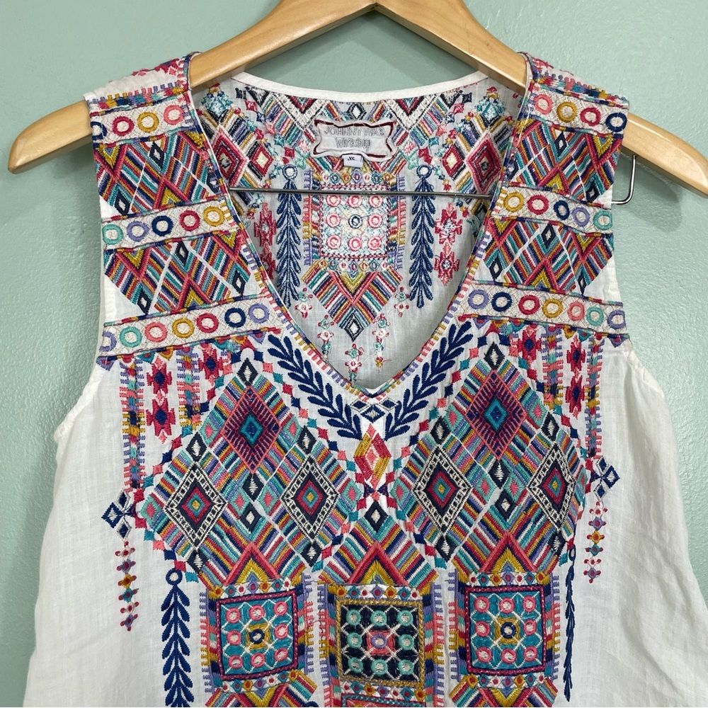 Johnny Was Workshop Shankara White Tank V Neck Embroider Size XS - Picture 3 of 11